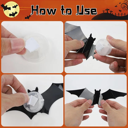 36-Pack LED Bats Spider Decor - Glow-in-the-Dark 3D Wall Stickers with Green Lights for Indoor/Outdoor Halloween Party Scares